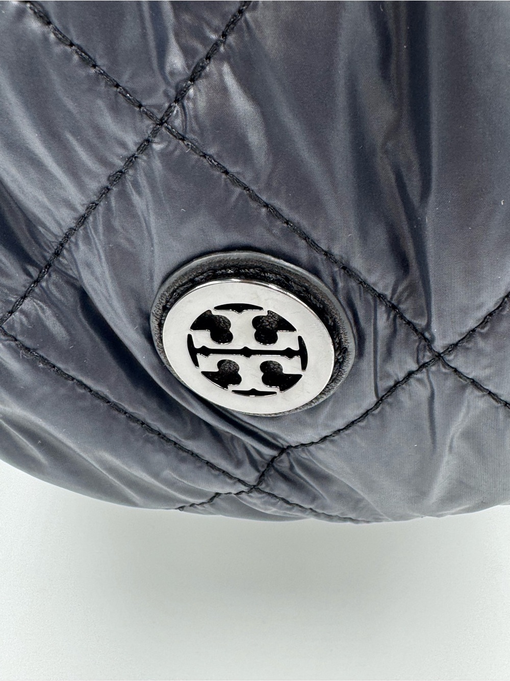 Tory Burch Quilted Black Nylon Shoulder Hobo with Leather Trim & Chain Strap - Picture 3 of 13